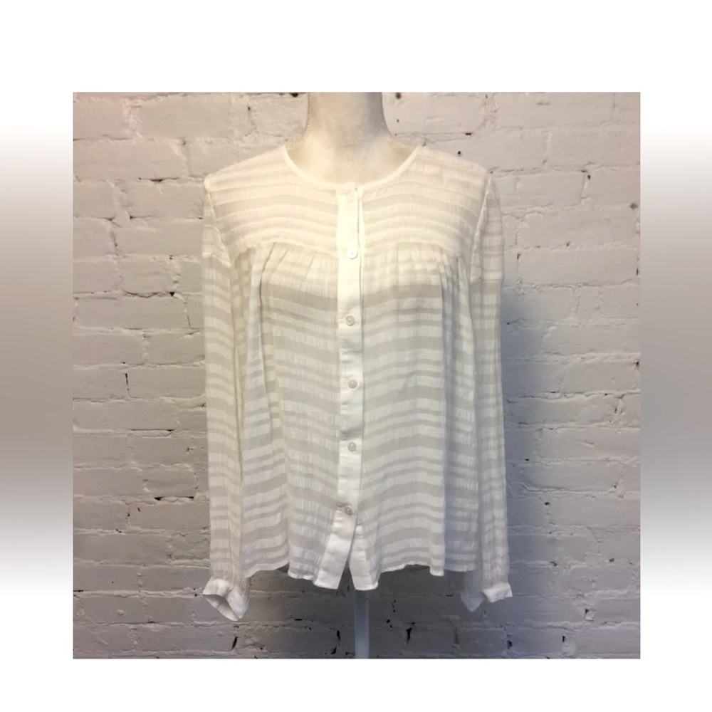 Frame sheer stripe long sleeve smock top ivory size small